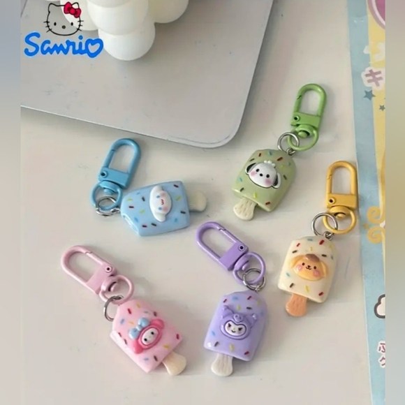 Sanrio Characters on Ice Cream Popsicles Keychain Purse Charms Set of Five New - Picture 5 of 6